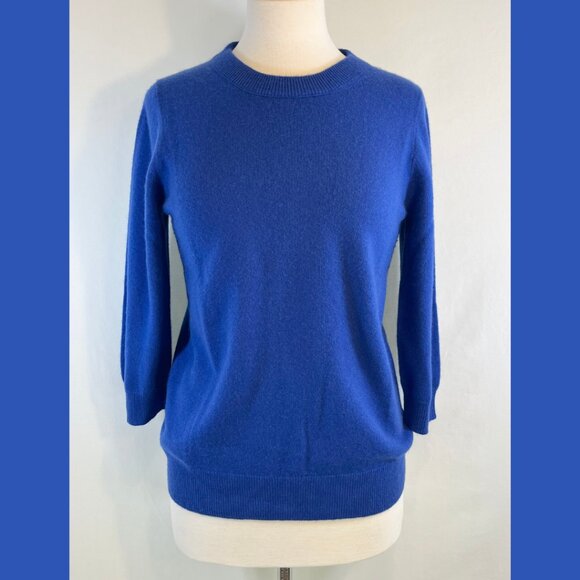 J.Crew Italian Cashmere Crewneck Royal Blue 3/4 Sleeve Sweater - size M - Picture 1 of 11